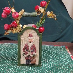 Santa decorated box with wooden handle,